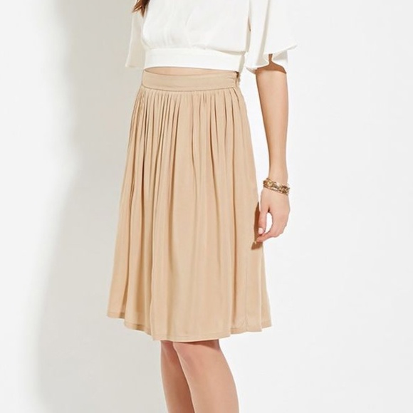 F2 Tan Pleated Aline Kneelength Skirt 
